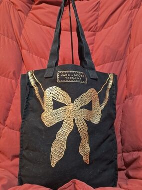Marc Jacobs Black Tote with Gold Bow Print